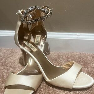 Badgley Mischka Satin Heels with Sparkling Ankle Strap